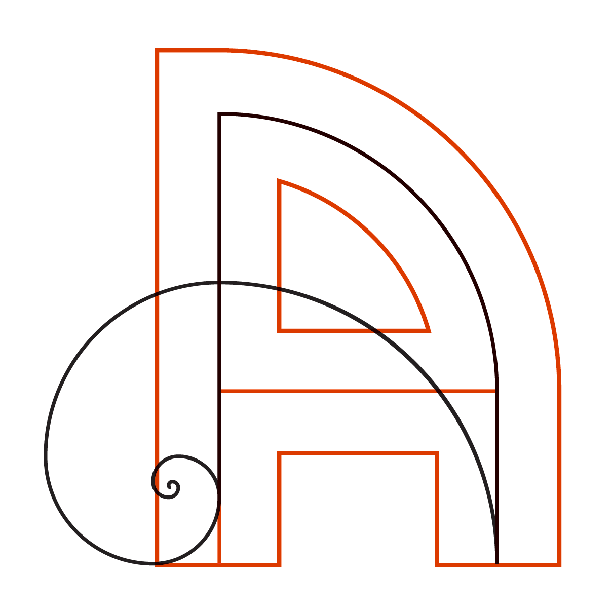 Additive layering example | The two layers keeping the basic shape are in red; the layer adding a flourish to the inline is in black.